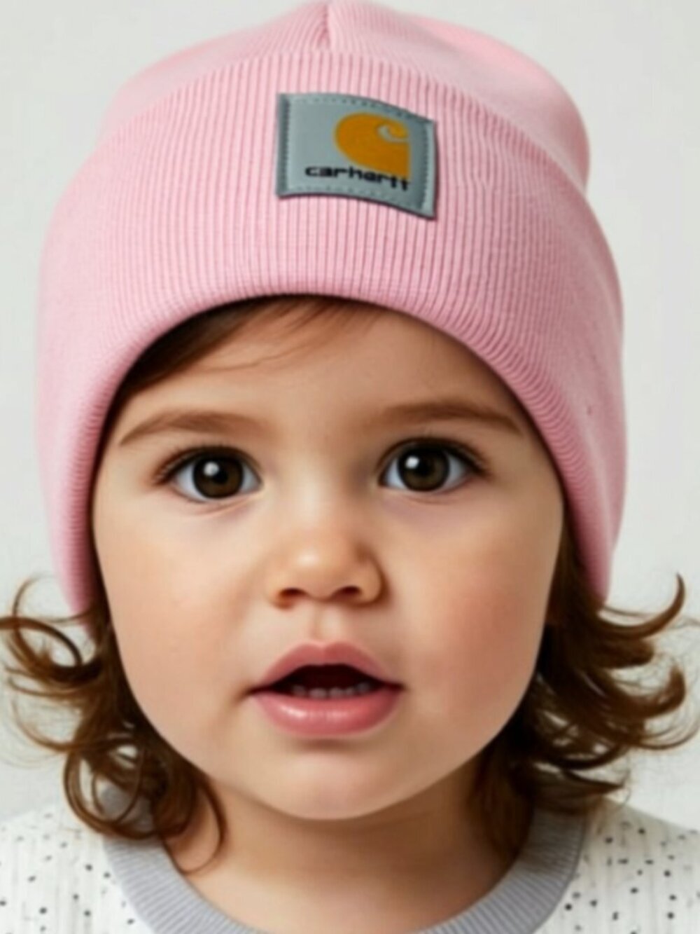 Carhartt soft pink toddler knit beanie with signature logo patch (E19)